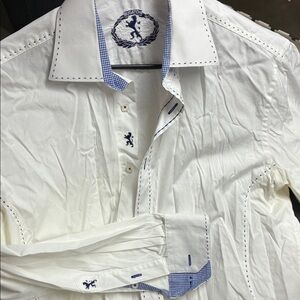 Bugatchi White Shirt with Blue Details
